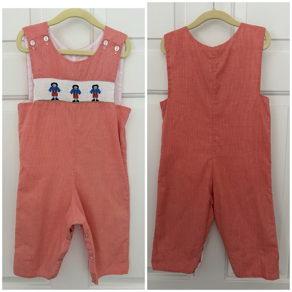 Be Mine Orange Smocked Check Longall Football Player Boys Sz 18 Months - Picture 1 of 4